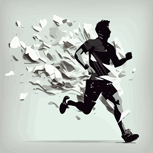 flying sheets of paper are blown up by a jogger, vector illustration