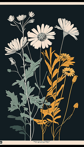 a 2D poster, simple colors, showing only one wild flower, poster, super detailed, vector art, cinestill 50d