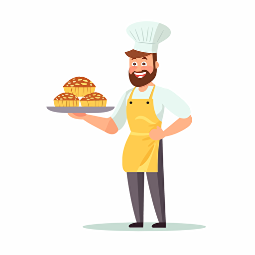 mascot of a man, a baker in vector style, flat2d, white background