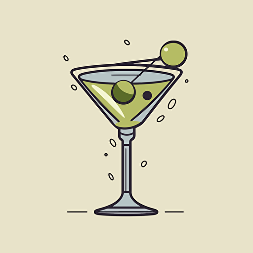 martini, logo, elegant, cartoon, vector, solid background, olive and pick
