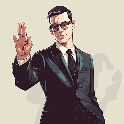 concept art, smart guy, glasses, hand out to shake, suit and tie, vector
