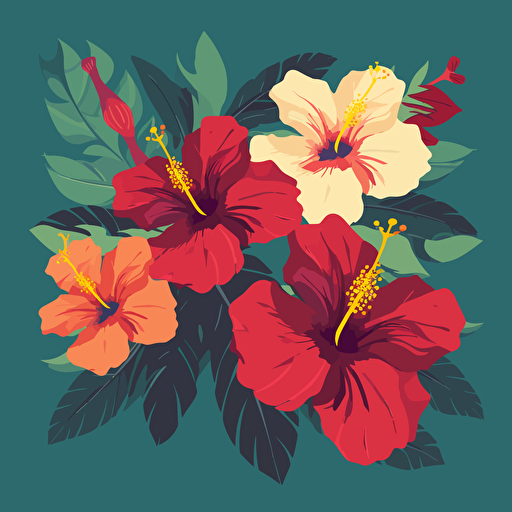 flat design, vector illustration, simple, hibiscus flowers