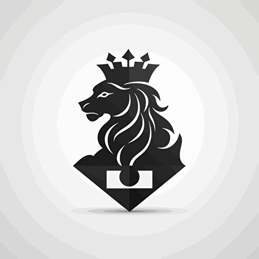 lion shaped king chess piece, Modern iconic logo black vector white background.