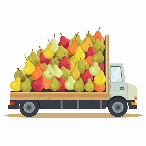 truck full of pears only, colorfull, vivid colors, white background, vector style
