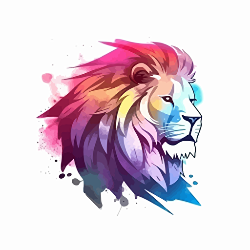 a lion colorful watercolor vector art in style of gaming logo, transparent background