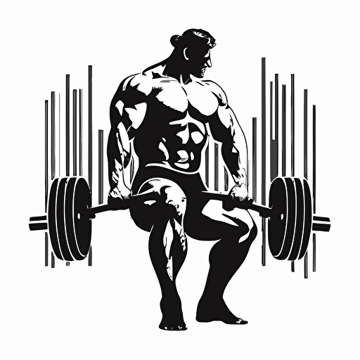 bull powerlifting vector style, black and white, white background simple style