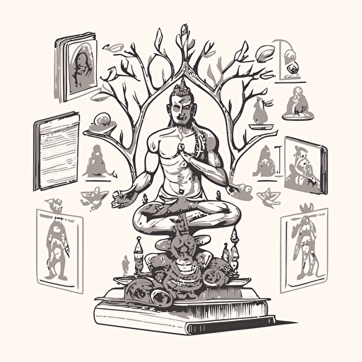 lineage asana shankara meditation isometric hand drawn sketches line drawing illustration vector
