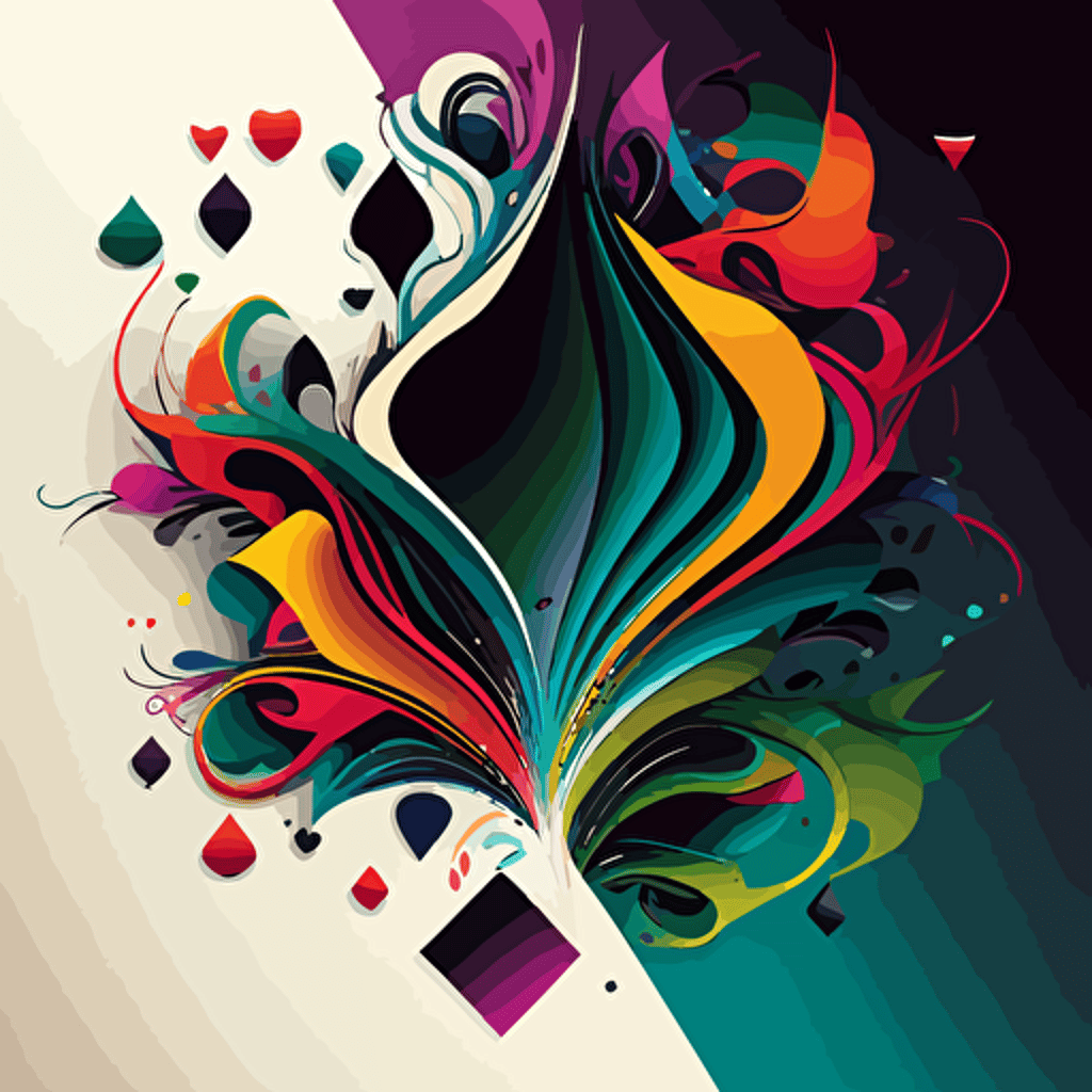 vector design with playing cards, flowing multicolored abstract