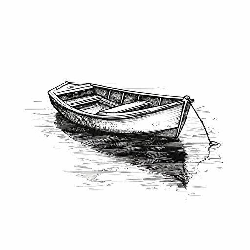 illustration of a boat on water, black ink, vector isolated on white