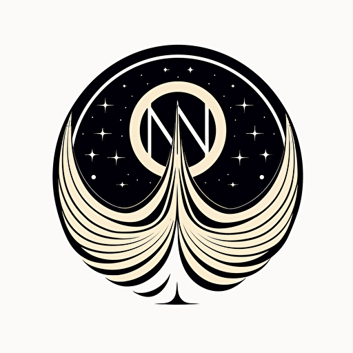 iconic modern pictorial logo of stunning crescent moon with overlayed text "NOX", black vector, white background