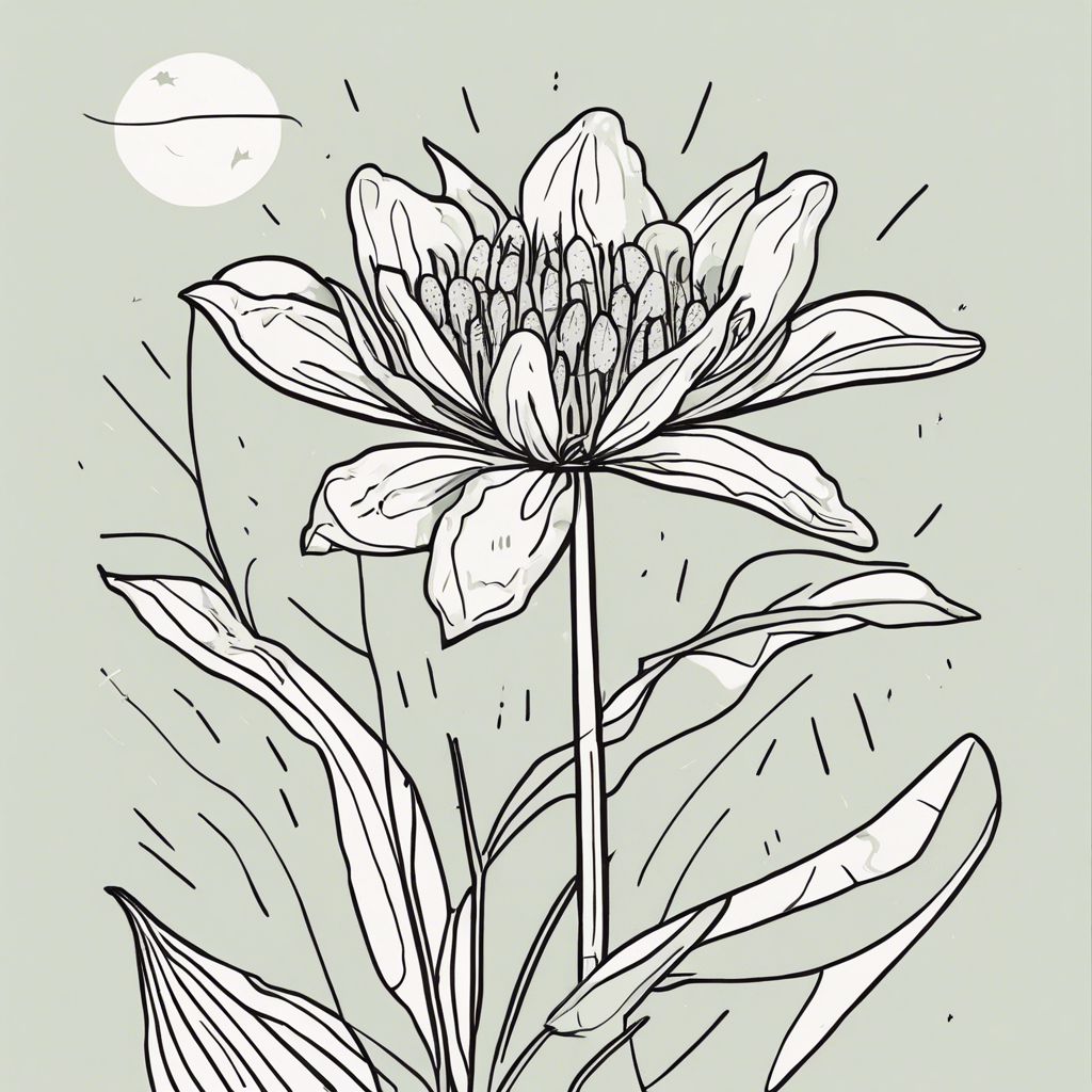 Morning dew on a blooming flower., illustration in the style of Matt Blease, illustration, flat, simple, vector