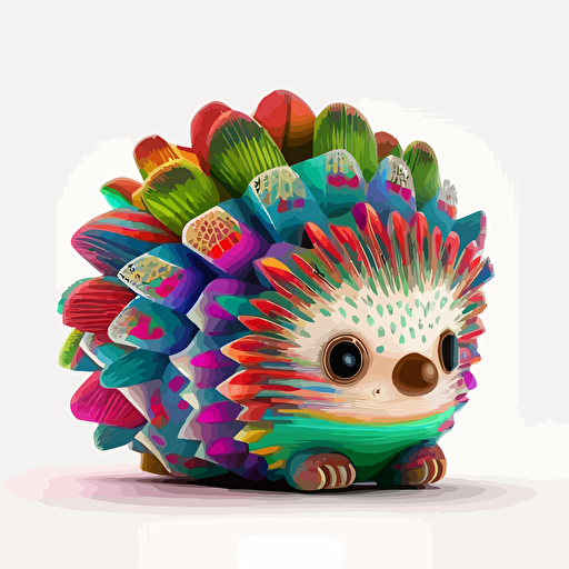 baby colorful mexican hedgehog , facing camera, folk, flat white background, octane render, v-ray , vector art, pixar style