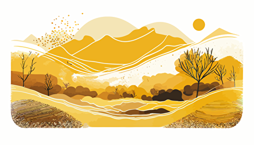 mustard yellow and beige watercolour abstract landscape, Minimalist, vector, contour