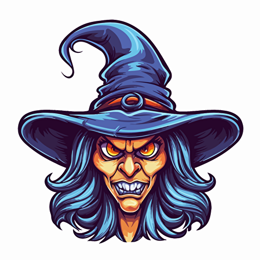 scary cartoon witch vector drawing with triply colors