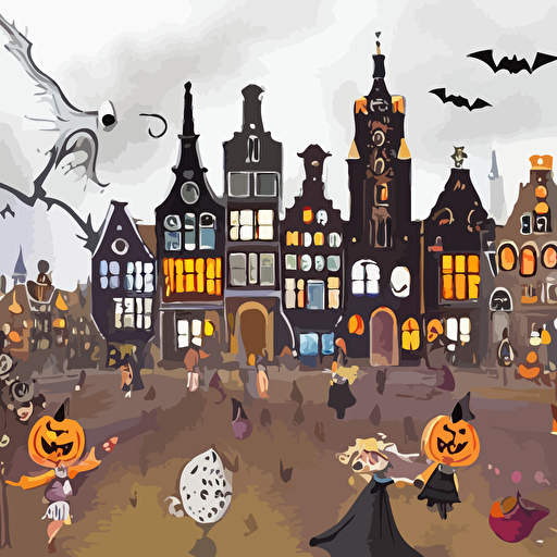 bustling magical town witches flying inspired amsterdam halloween town nightmare christmas digital 2d artstation
