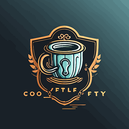 a logo with a coffey cup and it has a lock on it as a logo, vector,2d,flat