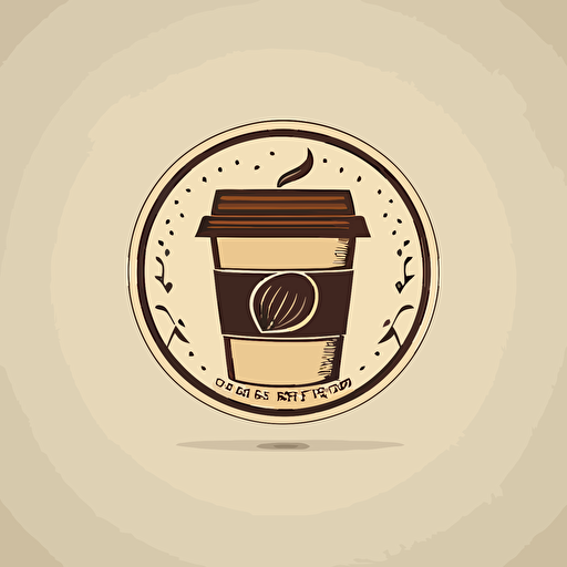 simple flat coffee cup logo for a cafe, beige background, vector style