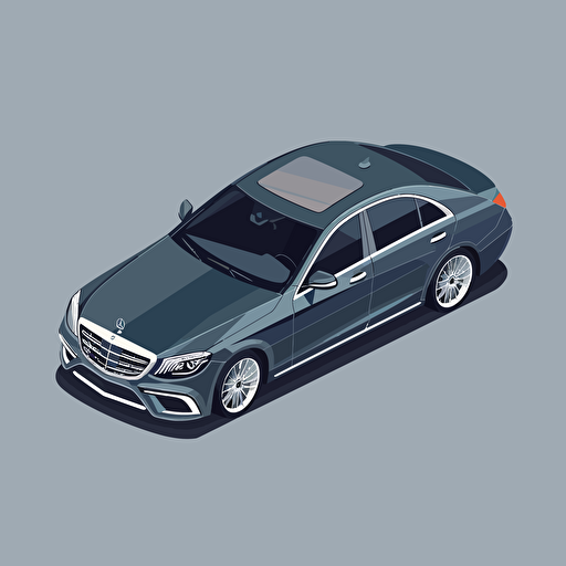 isometric icon, 2018 Mercedes-Benz S-Class sedan, solid background, in the style of Matthew Skiff illustrations, in the style of Christopher Lee illustrations, in the style of Jonathan Ball illustrations, simple, rough-edged drawing, vector illustration, flat art,