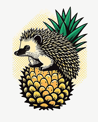 hedgehog ananas hybrid, minimalistic, retro aesthetics, vector image, sticker, pastel pantone colors, white background