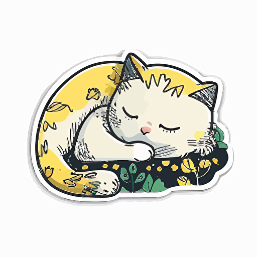 sticker, cute, sleepy cat, liu yi artist style, vector, contour, white background