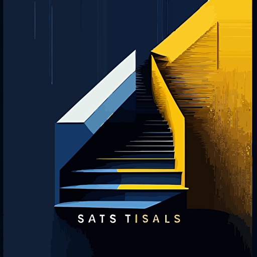 logo with stairs, simple, vector, main color indigo, sub color white & yellow