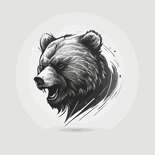 minimalist vector logo, angry bear, charcoal drawing, ultra detailled, face, white background