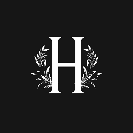 company name “H”, logo, serif font, vector, minimal art, Clean, aesthetic, black and white.