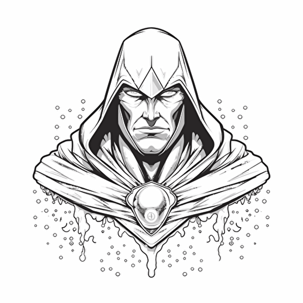 a water drop superhero bust, minimalism concept art, vector draw, black and white, coloring page, outline only, intricate details, powefull, inspiring