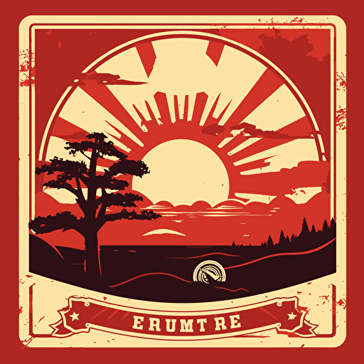 red and white retro sunset vector design, using red and cream tone colors, fraternity theme