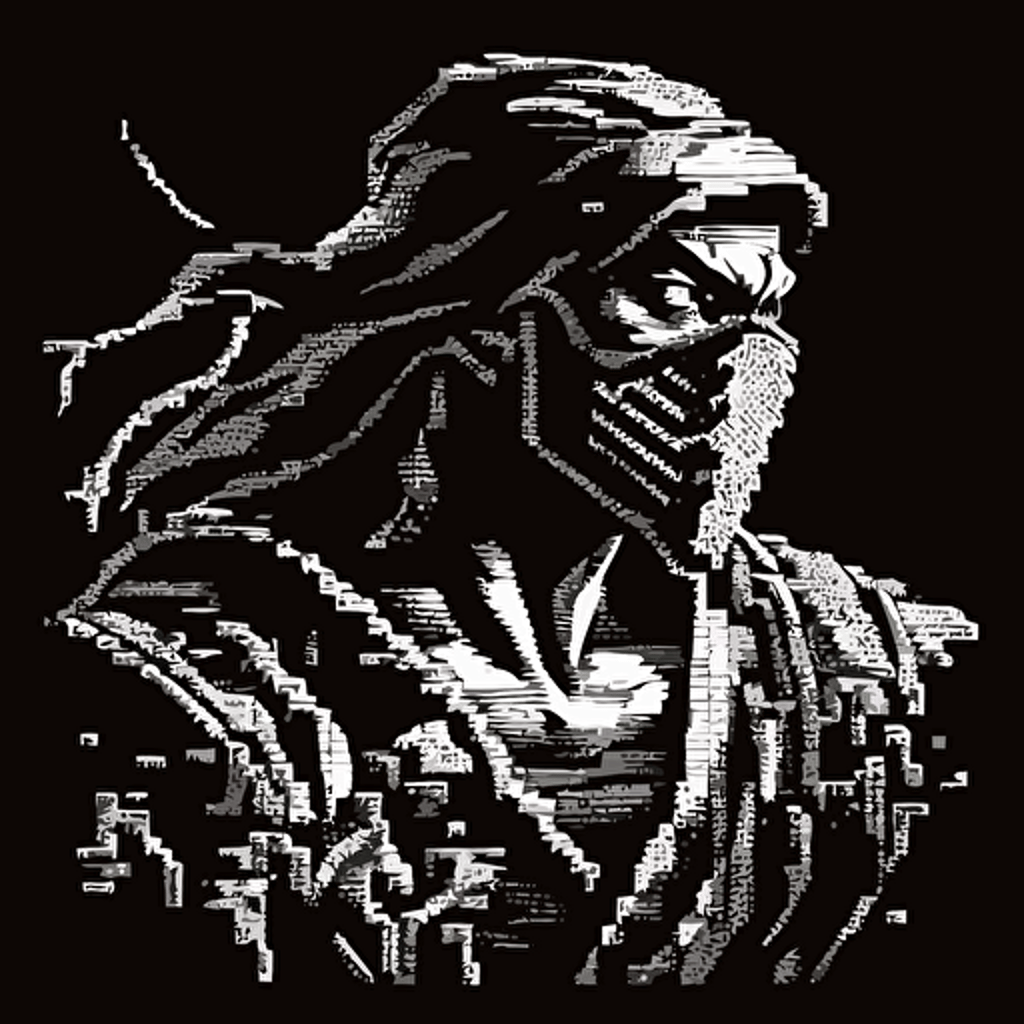 16bit mortal kombat, white on black background, no shading, 2D, vector, 3:4