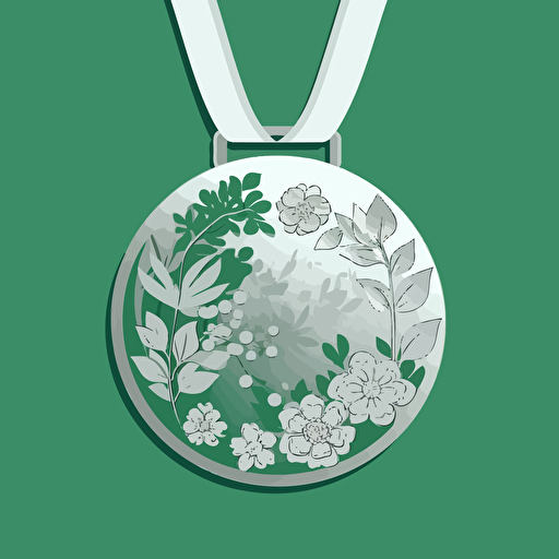 a vector drawing of a silver medal on a green background, flat colors, japanese, sophisticated, beautiful