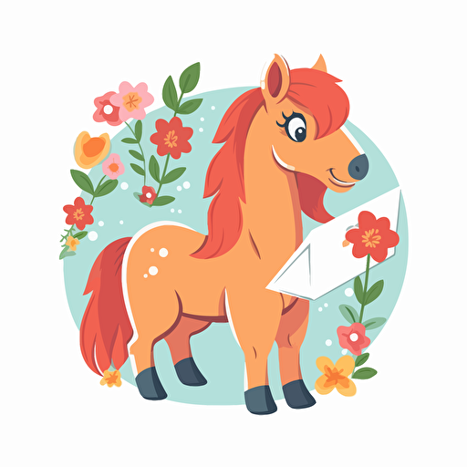 cute horse with letter in an envelope, simple vector flat illustration, white background