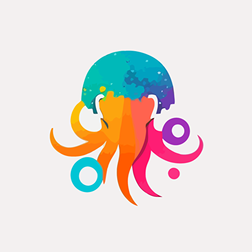 simple, minimal vector logo of an cypher punk octopus for a company specialized in blockchain, with a hitech-inspired post-modern color palette on a white background, flat design, vector, no shadows, minimal design, clean