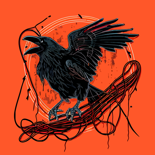 crow grabbing el-guitar strings, logo, adobe illustrator, simple vector drawing