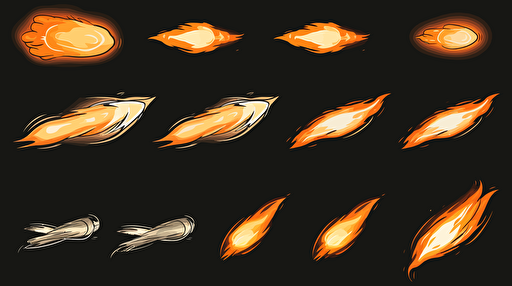 pure 2d vector fire animation frames, sprites, for a jet engine , side view