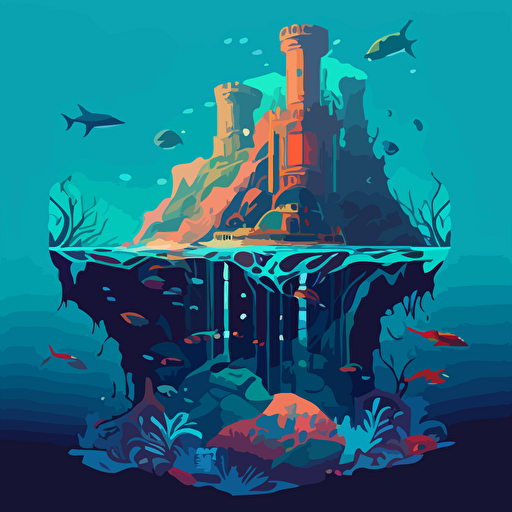an underwater stronghold, huge ocean, vector style, colorful