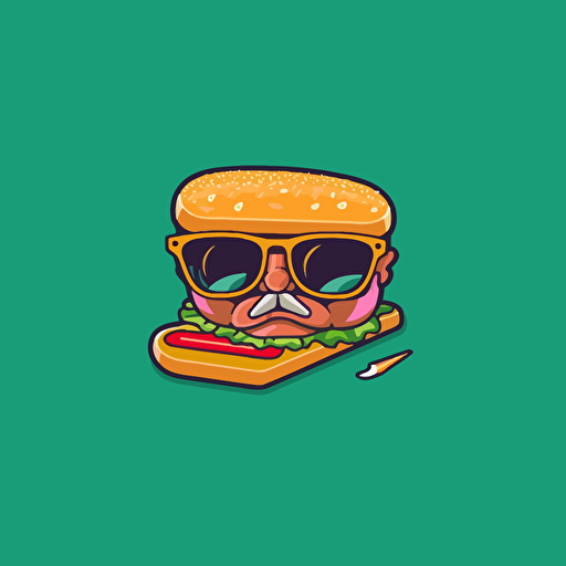 Flat vector logo, ham sandwich with sunglasses