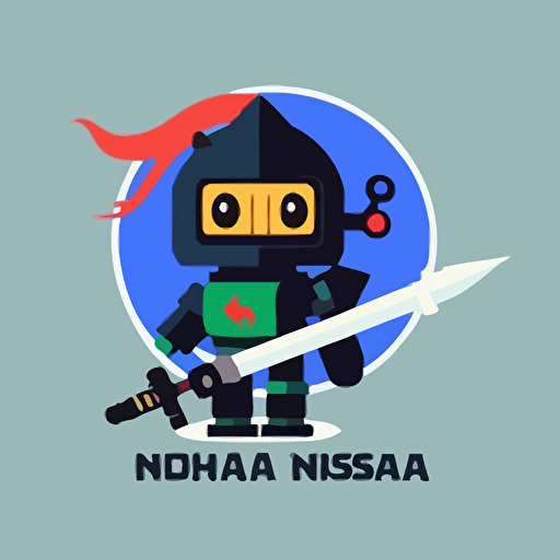 a flat vector logo of a robot ninja, simple, with a sword