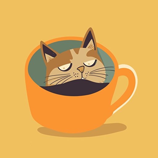 vector illustration of a cat looking into an empty coffee mug