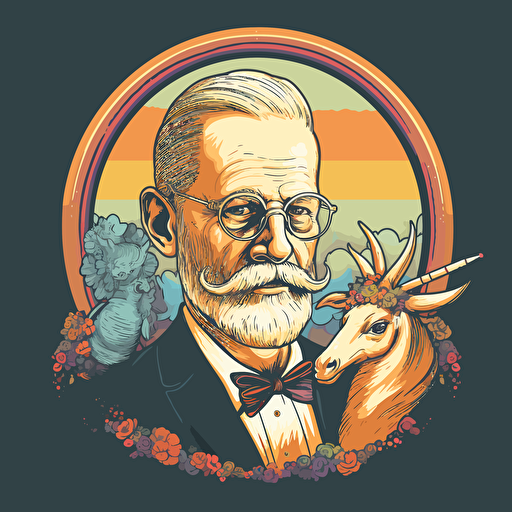 sigmund freud as a unicorn, commercial vector illustration