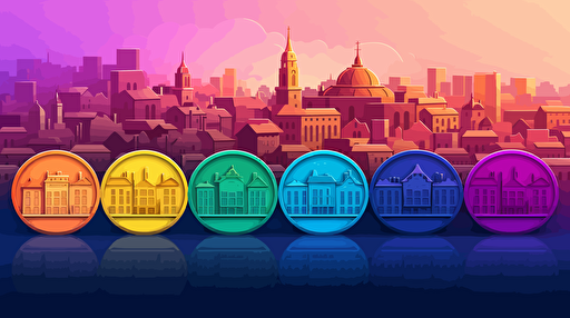 European city, Crypto tokens, vector, video game, gradient