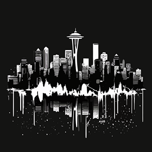 seattle skyline, vector on the black background, black and white