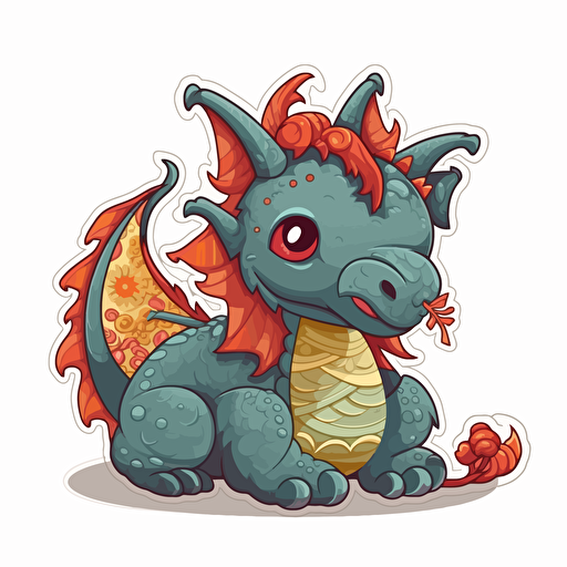 sticker of crochet fantasy dragon, vector art, flat, illustration