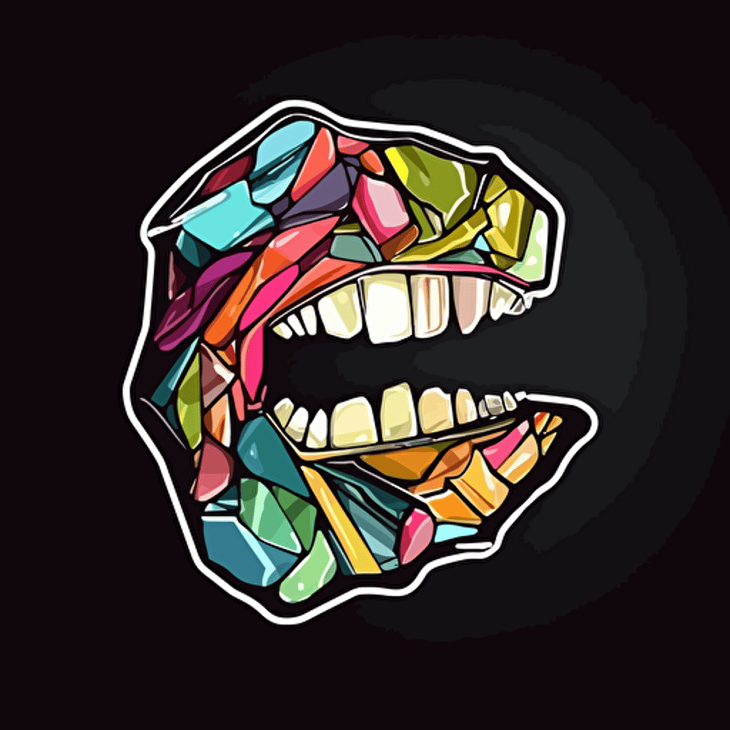 sticker, angry piece of gum, contour, colorful, vector, black background