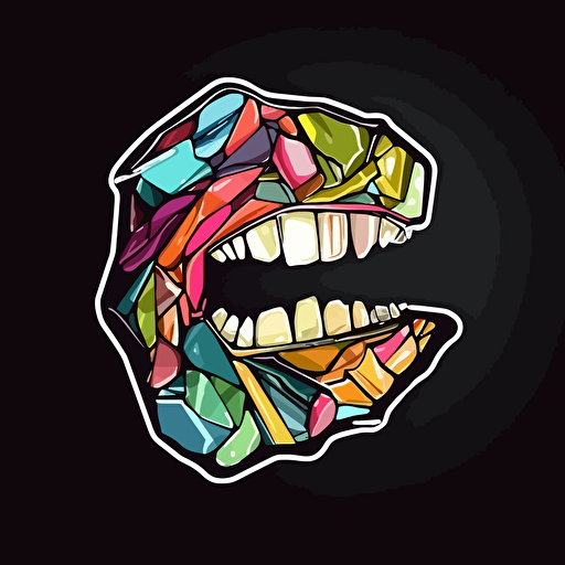 sticker, angry piece of gum, contour, colorful, vector, black background