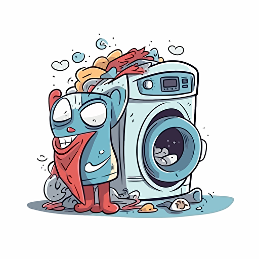 a pile of superhero underpants in a pile on the floor next to the washing machine, cartoon, funny, 2d, vector