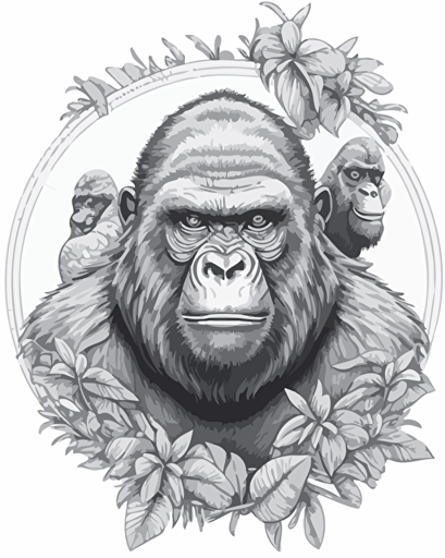 Coloring page for adults, mandala gorilla, no text, high detail, lineart, vector, no shading,