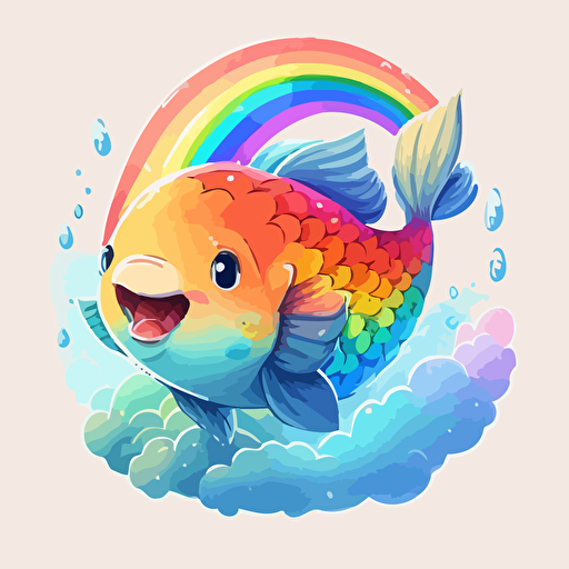 mascot logo of a cute rainbow cartoon koi fish, happy, whimsical, artist, artistic, inspired by Studio Ghibli, colorful, creative, vector, airbrush