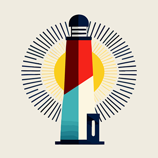 flat vector style bauhaus logo geometric, a lighthouse that is also a paintbrush, super simple, gestalt theory, simplified (fast)