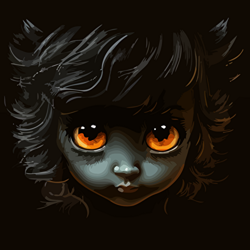 A baby fur, orange eyes, smiling, black background, vector art , anime style